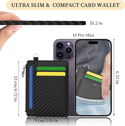 Hancynir Slim Wallet Minimalist Credit Card Holder RFID Blocking Small Card Wallets Mini Front Pocket PU Leather Card Case Thin Travel Zipper Coin Cash Wallet for Men Women Gifts