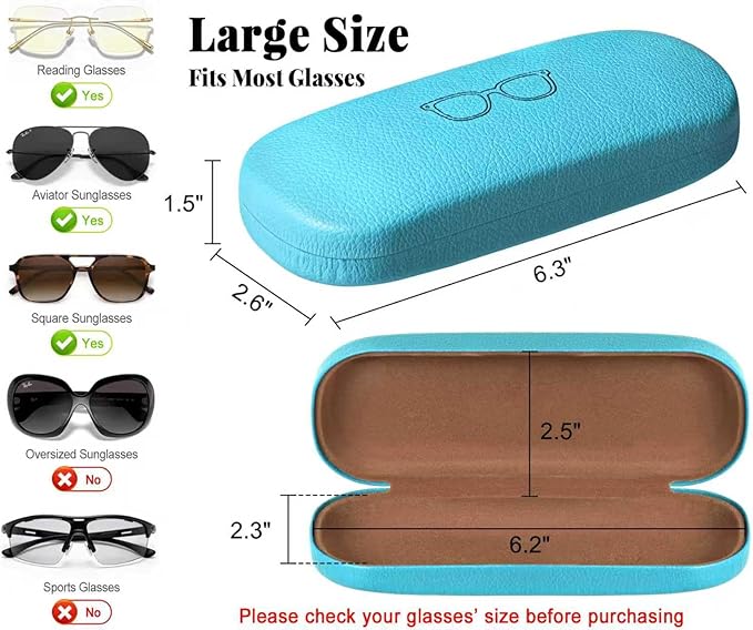 RayLove Glasses Case, 2 Pack Unisex Hard Shell Eyeglass Case PU Leather Hard Eyeglass Case with Eyewear Accessories