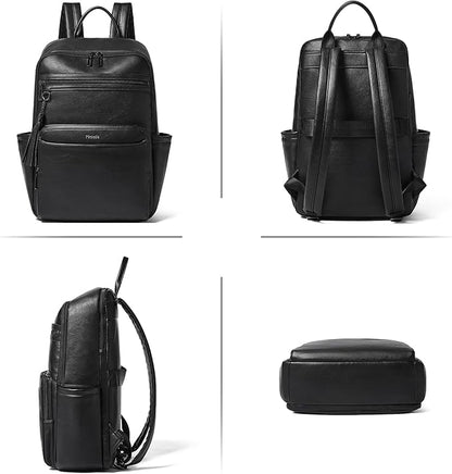 Laptop Backpack for Women,Leather Backpack with 15.6 inch Laptop Compartment,Large Capacity Computer Backpacks Purse,Carry-on Travel Backpacks,Casual Daypack for Work Business College,Black