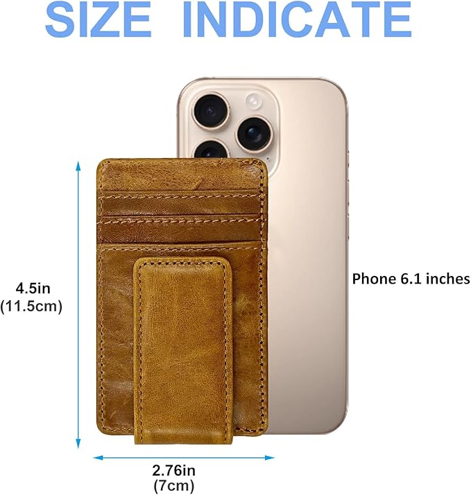 Front Pocket Wallets for Men with Magnet Money Clip RFID Blocking Leather Minimalist Slim Wallet Credit Card Holder (Small Brown)