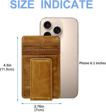 Front Pocket Wallets for Men with Magnet Money Clip RFID Blocking Leather Minimalist Slim Wallet Credit Card Holder (Small Brown)