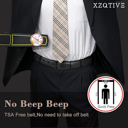 XZQTIVE TSA Belt For Men Metal Free Dress Belts Hypoallergenic Leather Belt With Black Buckle Nickle Free