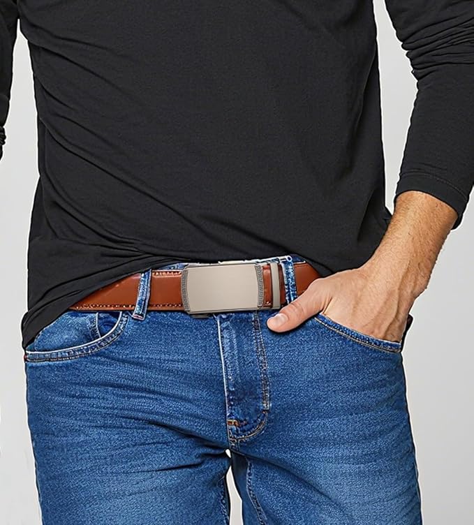 Founders & C Ratchet Belts for Men-Black/Brown Belt Leather 1 3/8" for Casual Dress-Micro Adjustable Belt