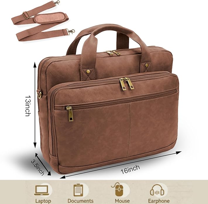Briefcase for Men Leather Laptop Bag 16 Inch Messenger Bag Vintage Crossbody Laptop Computer Bag for Business,Work,Travel