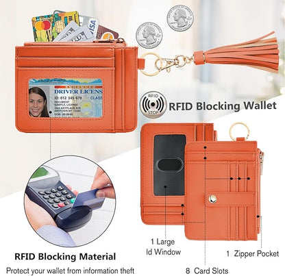 KNGITRYI Wallet Keychain Wristlet for Women,Slim RFID Credit Card Holder Purse Tassel Keychain Bangle Key Ring for Men Women