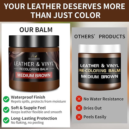 Leather Recoloring Balm with 100ml Mink Oil, Medium Brown Leather Repair Kit and Scratch Remover for Furniture, Car Seats, Sofas, Dye & Restorer for Couches, Vinyl, PU, Faux