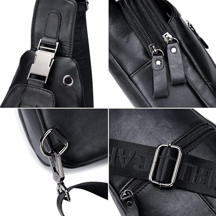 Hebetag Leather Sling Bag Crossbody Backpack for Men Women Travel Outdoor Camping