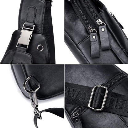 Hebetag Leather Sling Bag Crossbody Backpack for Men Women Travel Outdoor Camping
