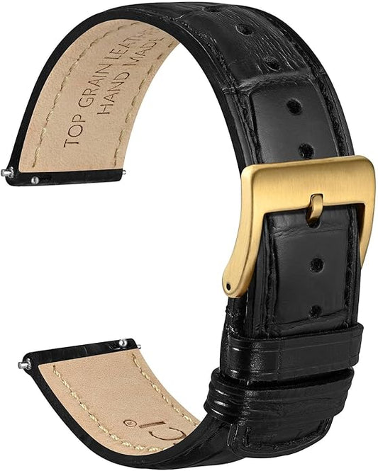 WOCCI Watch Bands, Top Grain Leather, Embossed Alligator Grain, Quick Release, Band Width 18mm 20mm 22mm