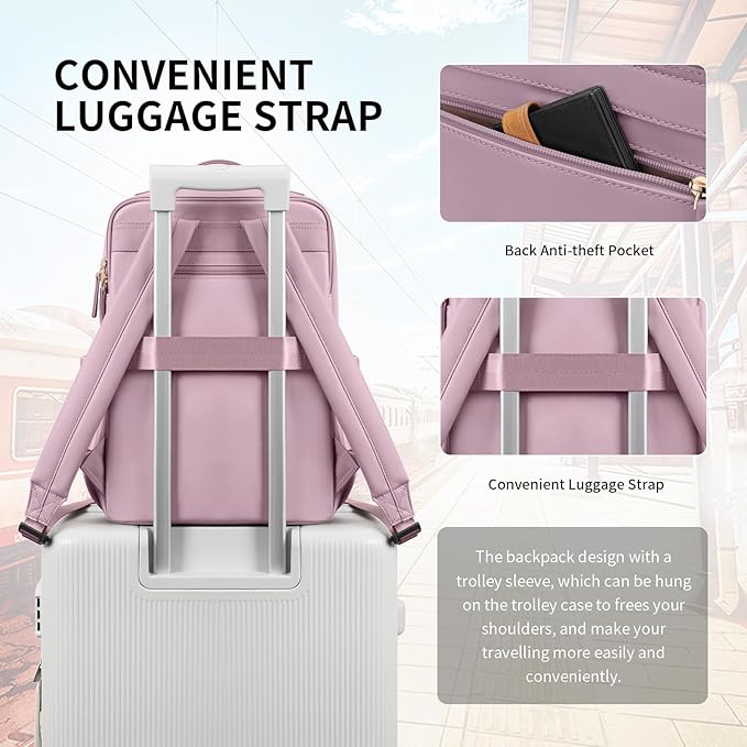 GOLF SUPAGS Stylish Laptop Backpack for Women Airline Approved Perfect for Work College and Travel Multi-Functional Casual Daypack Fits 14 Inch Notebook (Pinkish Purple)
