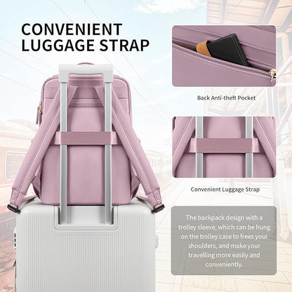 GOLF SUPAGS Stylish Laptop Backpack for Women Airline Approved Perfect for Work College and Travel Multi-Functional Casual Daypack Fits 14 Inch Notebook (Pinkish Purple)