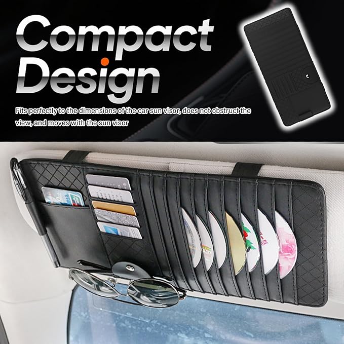 CD Holder for Car,Leather Multi-Purpose Car Visor Organizer Cars CD Holder for Storing CDs/DVD/Card/Pen/Sunglasses,Universal CDs Visor Holders for Cars Interior Accessories