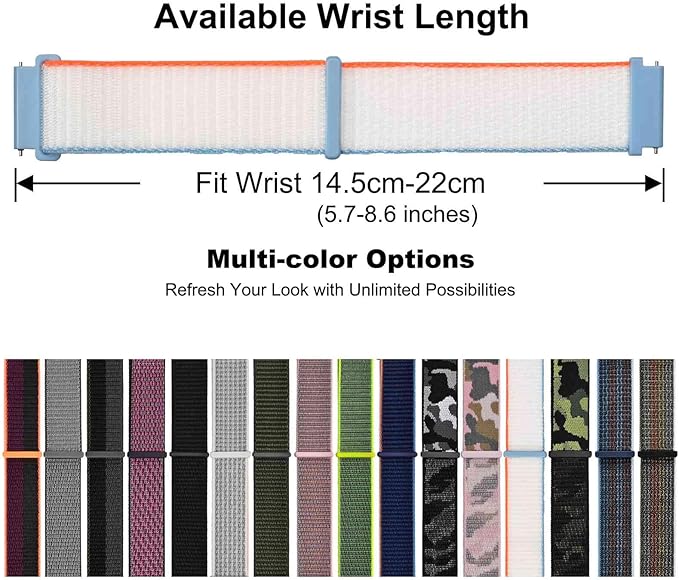 WOCCI 18mm Adjustable Nylon Watch Band, Quick Release Sport Loop Strap (White)