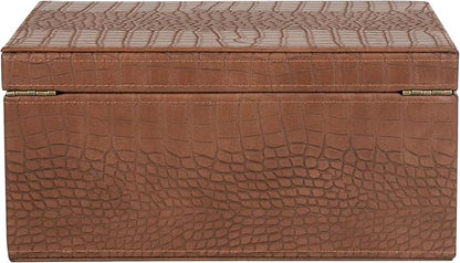 HofferRuffer Faux Leather Decorative Box, Large Wooden Structure Keepsake Box Accessory Organizer Jewelry Organizer with Hinged Lid, Storage Container for Home or Office (CrocoBrown)