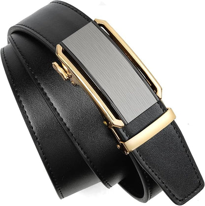 Founders & C Men's Ratchet Belt 1 3/8",Leather Dress Belt Adjustable with Click Sliding Buckle Trim to Exact Fit