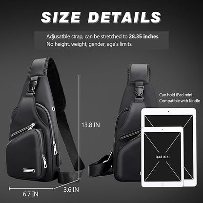 Peicees Mens Leather Crossbody Bag Trendy Sling Bag Man Purse Waterproof Sling Backpack Daypack Cross Body Chest Bag for Men