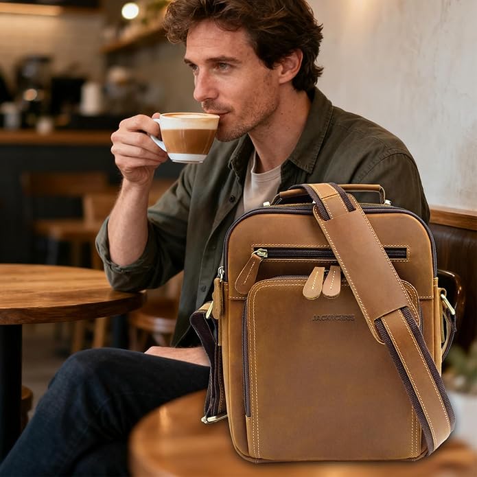 Jack&Chris Leather Messenger Bag for Men, Man Purse Crossbody Bags for Work Business