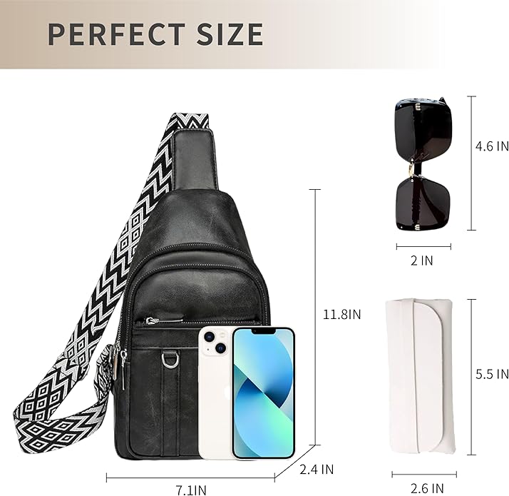 Sling Bag Set, PU Leather Sling Bag, Multi-Zipper Design for Travel, Outdoors, Valentine’s Day Gifts