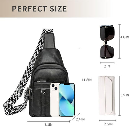 Sling Bag Set, PU Leather Sling Bag, Multi-Zipper Design for Travel, Outdoors, Valentine’s Day Gifts