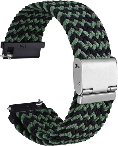 WOCCI 22mm Braided Nylon Watch Band for Men and Women, Quick Release, Silver Stainless Steel Buckle (Green Black)