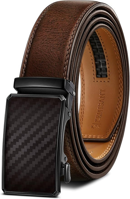 KEMISANT Men Belt Ratchet Click Belt Genuine Leather Adjustable For Men Golf Dress Casual Jeans 1 3/8-Cut For Fit
