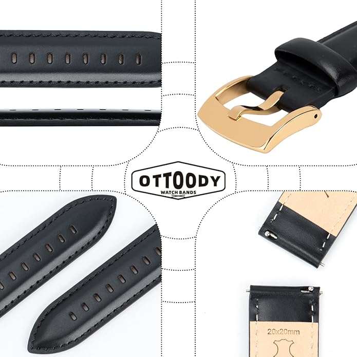 OTTOODY Leather Watch Bands Quick Release, Elegant Top Grain Leather Watch Straps for Men & Women, Choice of Color & Width - 18mm, 19mm, 20mm, 21mm or 22mm Wristbands Bracelet for Watch & Smartwatch