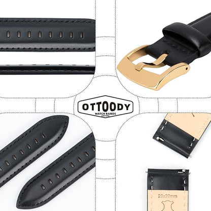 OTTOODY Leather Watch Bands Quick Release, Elegant Top Grain Leather Watch Straps for Men & Women, Choice of Color & Width - 18mm, 19mm, 20mm, 21mm or 22mm Wristbands Bracelet for Watch & Smartwatch