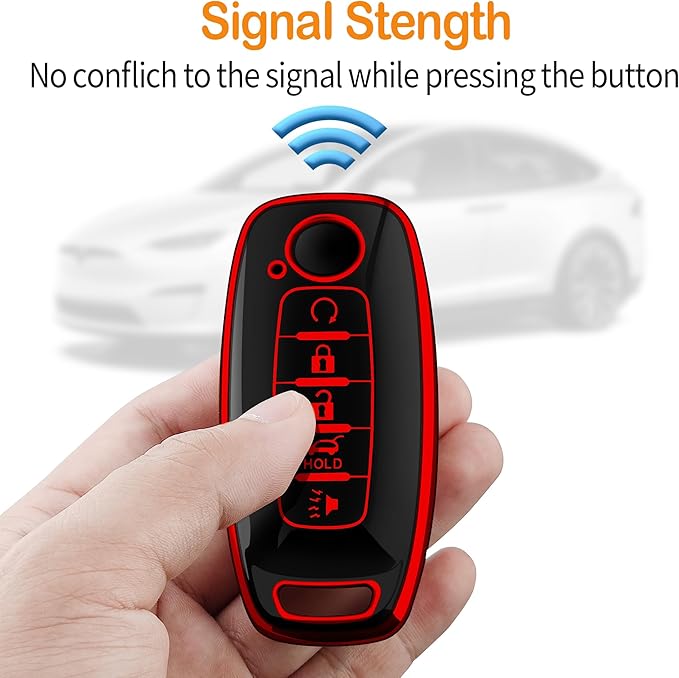 Sindeda for Nissan Key Fob Cover with Keychain Soft Full Protection Key Shell Key Case Compatible with 2023 2024 2025 Pathfinder Kicks Rouge(Red, 5 Buttons)