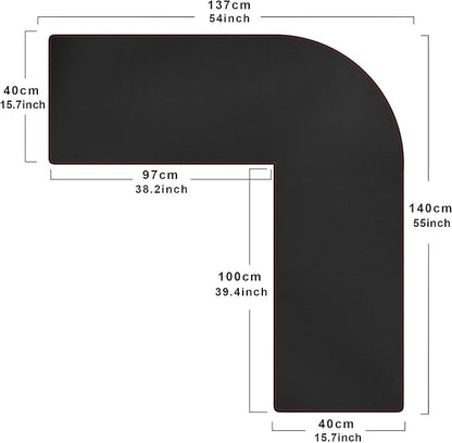 ZORESYN L-Shaped Gaming Desk Mat Mouse pad, Computer Corner Desk Pad, 55" Home Office Writing Desk Pad Protector, Large Waterproof PU Leather Corner Mousepad - Black, (140+137) x40cm
