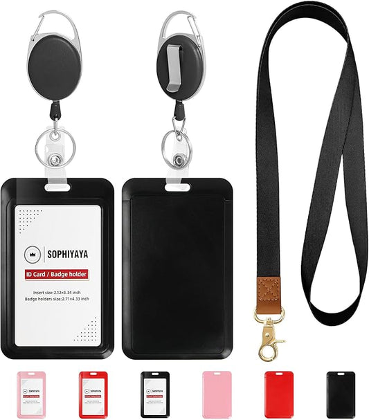 Retractable ID Badge Holder with Lanyard,Heavy Duty Badge Reel,Detachable Keychain, Cruise Ship Cards Holder,for Nurse Officer Teacher Security Staff Women Men (Black, Vertical)