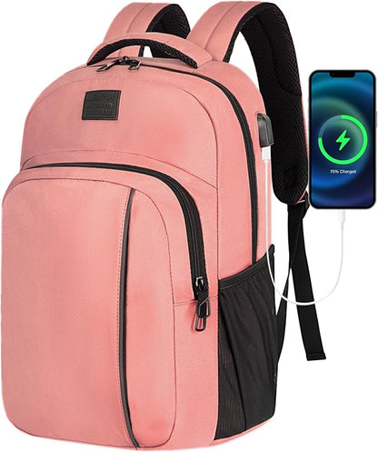 LARIPOP Carry On Backpack for Airplane, 17.3 Inch Laptop Backpack with USB Charging Port, Water Resistant Business Travel Backpack, Lightweight College School Bookbag Anti Theft for Men Women, Flesh