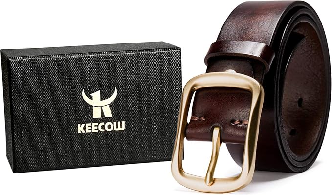 KEECOW Men's 100% Italian Cow Leather Belt Men With Anti-Scratch Buckle,Packed in a Box