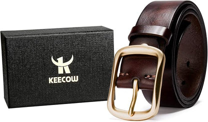 KEECOW Men's 100% Italian Cow Leather Belt Men With Anti-Scratch Buckle,Packed in a Box