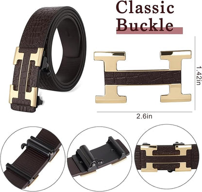 Aurolran Men&Womens Leather Dress Belt Business Automatic Buckle Belt Color-Black Silver Gold