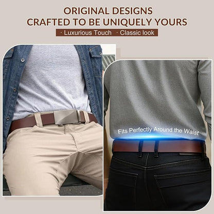 Ratchet Belt Strap, Full Grain Leather Belt Straps for Men without Buckle 1 3/8"- Replacement Strap Only