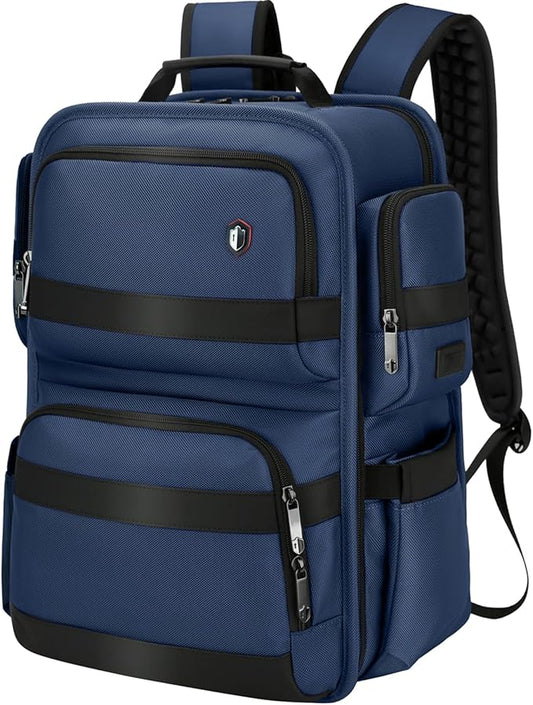 Work Laptop Backpack for Men 17in, USB-C Port Carry On Backpack with Patented Adjustable Width Straps, TSA Dual Laptop Compartments Backpack Travel, Waterproof Business Backpack for Professional, Blue