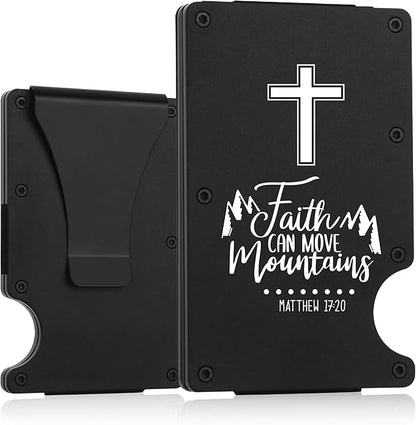 THTCSQ Christian Gifts Minimalist Personalized Engraved Metal Wallet,Slim Wallet for Men,Birthday Gifts Graduation Gifts Christmas Gift Bible Verse Faith Religious Christian Gifts (MATTHEW 17:20)