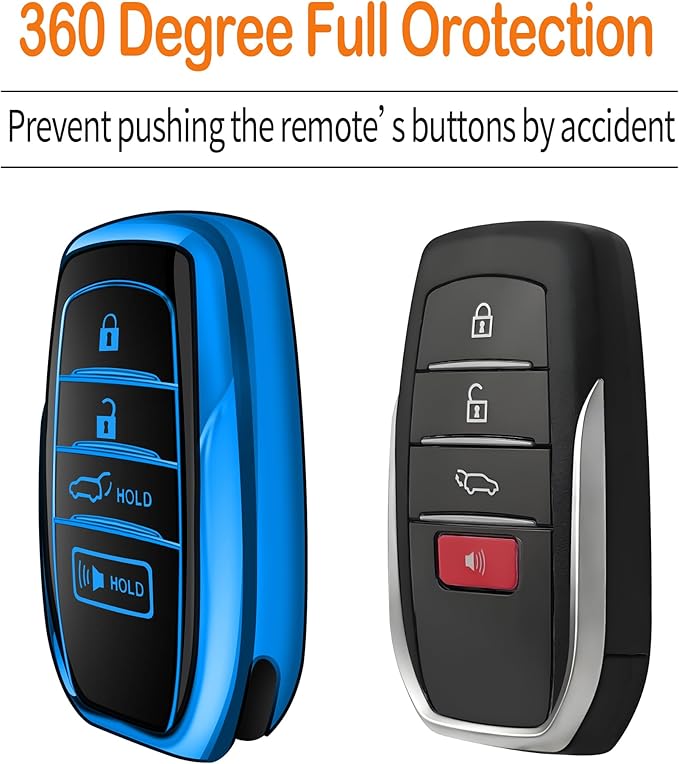 Sindeda for Toyota Key Fob Cover with Metal Keychain & Leather Strap for 2025-2026 Camry 4 Runner 2019-2026 Venza, Land Cruiser,2023-2026 Tacoma Grand Highlander,Corolla,bZ4X,4-5 Buttons(Blue)