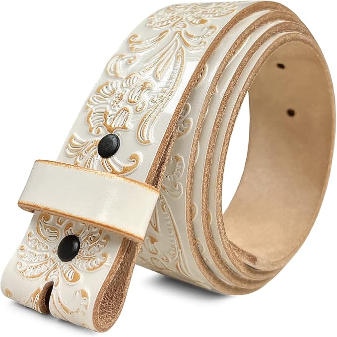 Cowboy Cowgirl Western Tooled Floral Embossed Full Grain Genuine Leather Belt Strap 1-1/2"(38mm) Wide