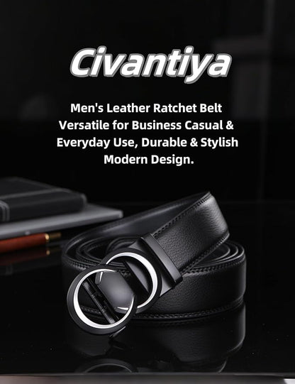 Men's Ratchet Belt Leather Belt Adjustable for Men Gift 1 3/8-Cut for Perfect Fit