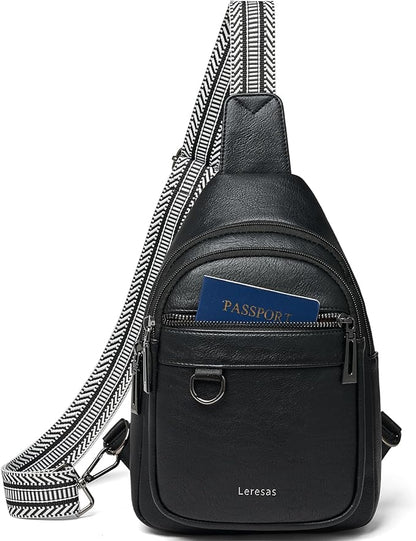 Leresas 7L Sling Bag for Women Men Vegan Leather Crossbody Bags Fanny Pack Purse Backpack Over Shoulder Bag Travel Anti Theft