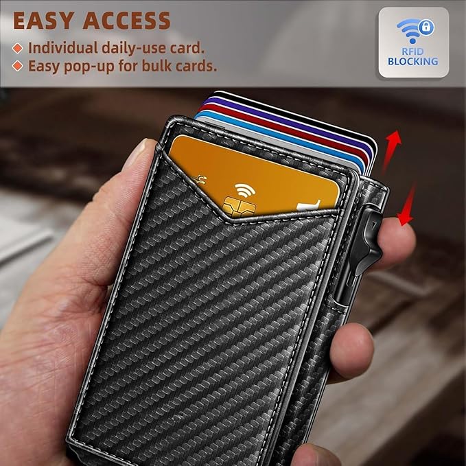 Genuine Leather Wallet for Men Slim Magnetic Flip Bifold with Money Clip and Metal Card Case Holds 9 Cards Ideal for Gifts and Daily Use (Black-02)
