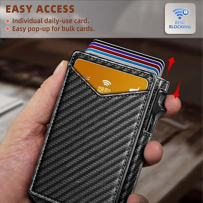 Genuine Leather Wallet for Men Slim Magnetic Flip Bifold with Money Clip and Metal Card Case Holds 9 Cards Ideal for Gifts and Daily Use (Black-02)
