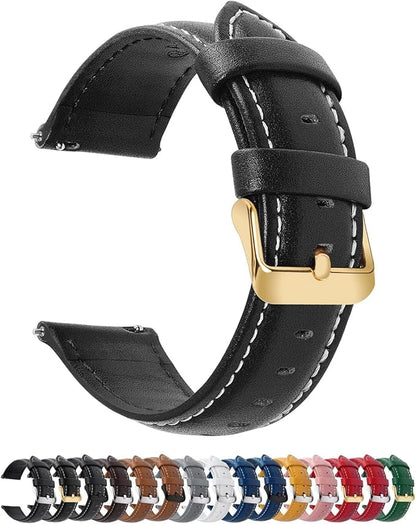 Fullmosa Watch Band, Quick Release Leather Watch Strap for Men Women, Replacement Bands Width 12mm 14mm 16mm 18mm 19mm 20mm 21mm 22mm 24mm