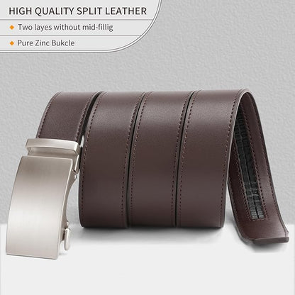 SENDEFN Men's Leather Belt Automatic Ratchet Buckle Slide Belt for Dress Casual Trim to Fit with Gift Box
