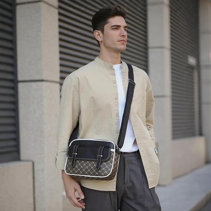 Crossbody Bag for Mens, Pu leather Cross Body Purse, Multi Pocket Shoulder Bag Messenger Bag for Travel Work Daily