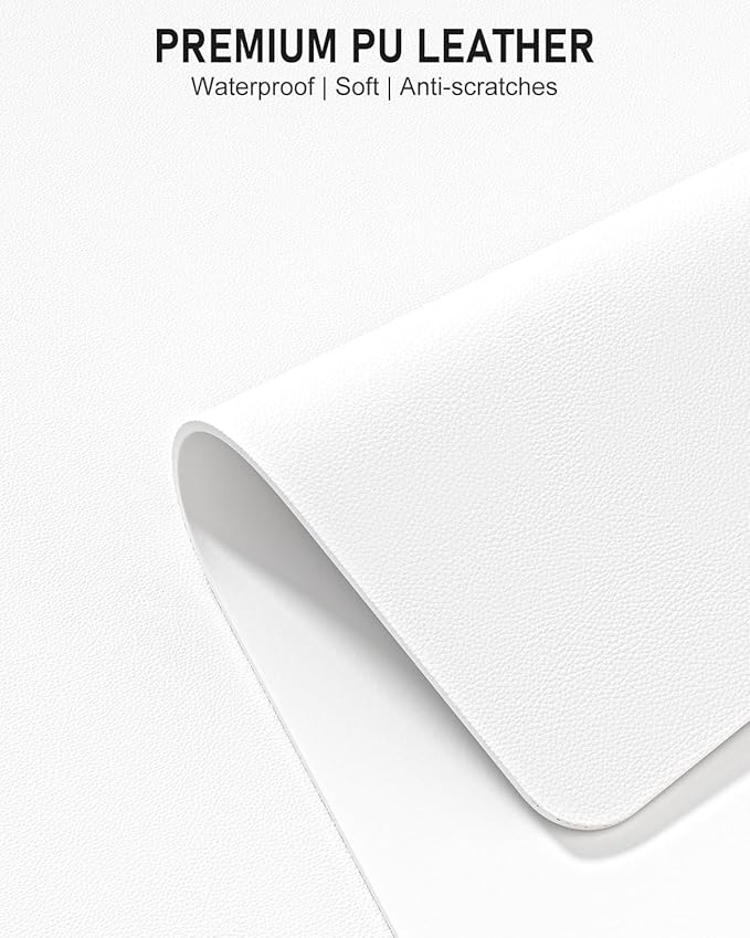 Desk Pad, 30" x 14" PU Leather Non-Slip Desk Mat Large Mouse Pad for Desktop, Waterproof Laptop Computer Writing Mat for Office, Home, Work, Gaming, White