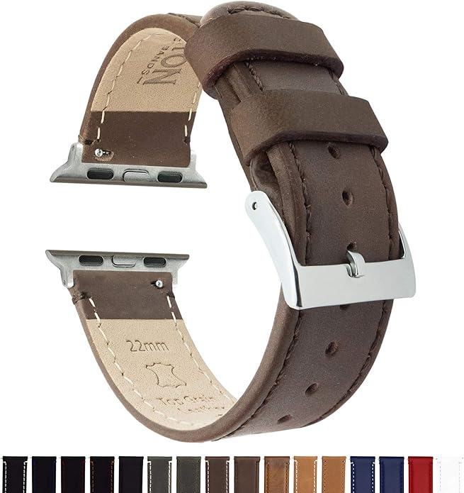 BARTON WATCH BANDS - Top Grain Leather Watch Bands Compatible with Apple Watch Models - 1, 2, 3, 4, 5, 6, 7, 8, 9, 10, SE, Ultra & Ultra 2
