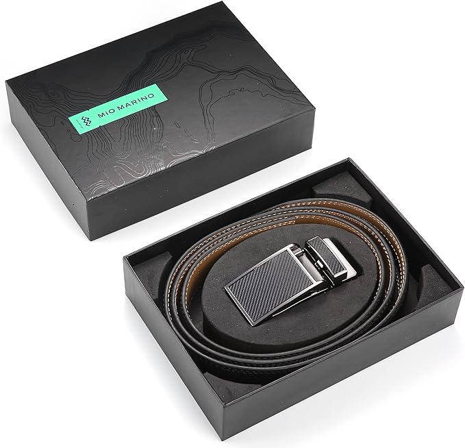 Marino Avenue Ratchet Belt for Men. Adjustable Leather Dress Belt with 38 Easy to Click Into Place Ratchet Closures.