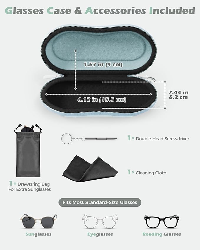 ProCase Sunglasses Case, Hard EVA Shell Shockproof Eyeglass Case for Men Women with Metal Hanging Hook and Velvet Lining, Travel Zipper Sport Glasses Holder Organizer for Gifts- Lightblue